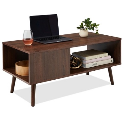 Image of Best Choice Products Wooden Mid-Century Modern Coffee Accent Table Furniture w/ Open Storage Shelf - Walnut