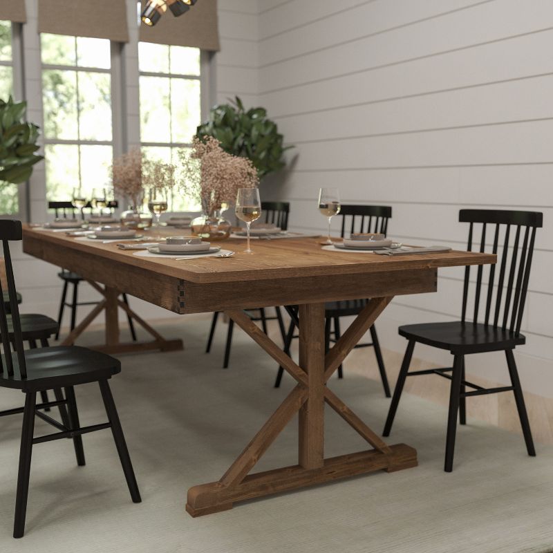 Merrick Lane 9' x 40" Rectangular Antique Rustic Solid Pine Foldable Dining Table with Crisscross Legs, 2 of 14
