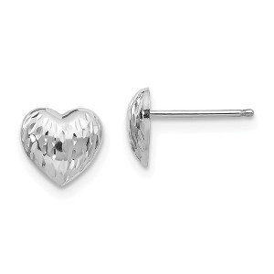 Black Bow Jewelry 7mm Diamond-Cut Domed Heart Earrings in 14k White Gold - 1 of 4