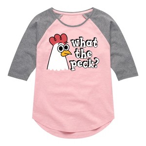 Girls' - Instant Message - What The Peck Chicken Shirt Tail Raglan Graphic T-shirt - 1 of 4