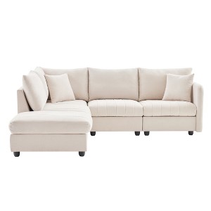 VYNXARIA Sectional Sofa with Vertical Stripes,5-Seat Couch with Convertible Ottoman,Various Combinations,L-Shape Indoor Furniture - 1 of 4