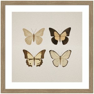 Kate and Laurel Framed Art Vintage Style Butterflies in Neutral Tones by The Creative Bunch Studio, 26x26, Woodgrain Stripe Mocha - 1 of 4