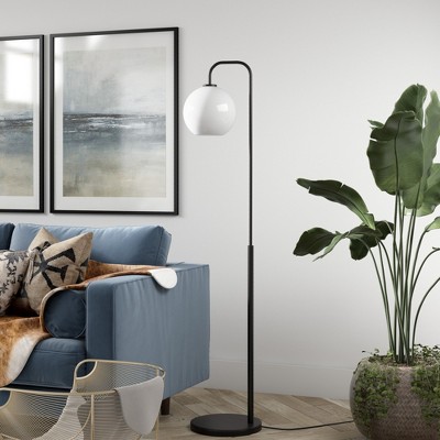 Hudson and Canal Arc Floor Lamp with Round Glass Shade