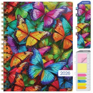 HARDCOVER 2026 Planner, 8.5"x11": 14 Months (Nov 2025-Dec 2026), Daily/Weekly/Monthly,  Bookmark, Pocket Folder w Sticky Notes (Colorful Butterflies) - 1 of 4
