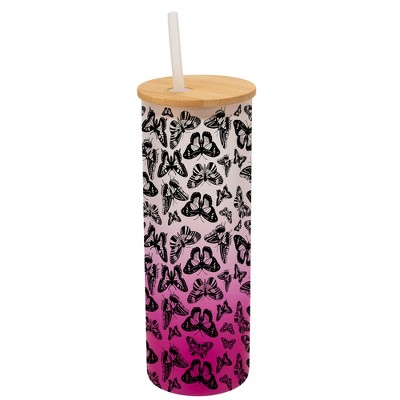 Elanze Designs Small Monarch Butterfly Insect Bug Wrap-Around Design 25 Ounce Frosted Gradient Glass On-The-Go Coffee Travel Skinny Tumbler Mug Cup,