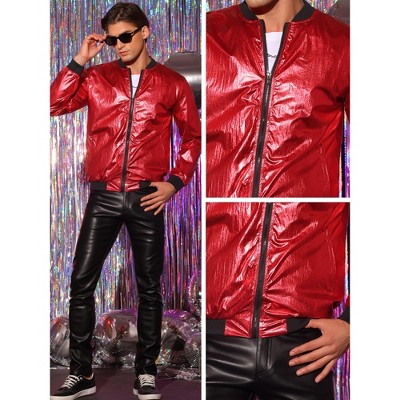 Lars Amadeus Men's Zipper Up Party Shiny Bomber Varsity Jackets Red X Large — фото 5