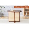 Vynxaria Retro Walnut Solid Wood Round Table, Modern Imitation Rattan Desk for Dining/Living/Office - 4 of 4