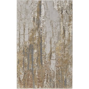 Ivory Gray and Brown Abstract Power Loom Area Rug - 1 of 4