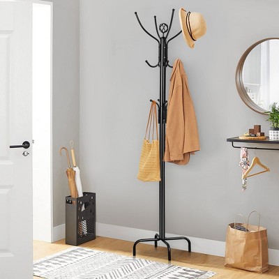 Black Metal Freestanding Coat Rack with Umbrella Stand