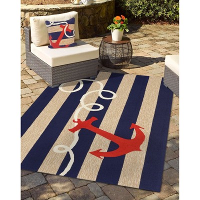 Nautical Bliss Navy and White Hand-Tufted Outdoor Rug