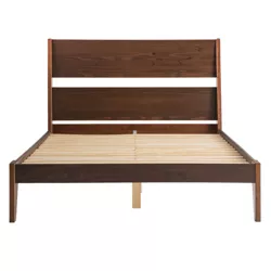 Boho Modern Solid Wood Angle Accent Queen Platform Bed Walnut - Saracina Home