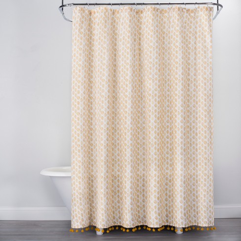 Diamond Print With Pom Fringe Shower Curtain Yellow ...