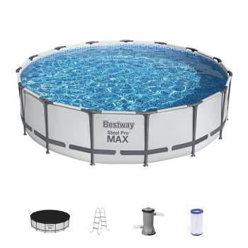 Bestway Steel Pro 15’ x 48" Round Steel Above Ground Outdoor Swimming Pool Metal Frame for Backyards, Blue