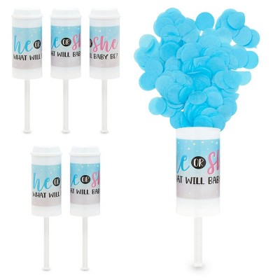 Sparkle and Bash 6 Pack Blue Push Pop Style Confetti Poppers with Refills for Boy Gender Reveal Party