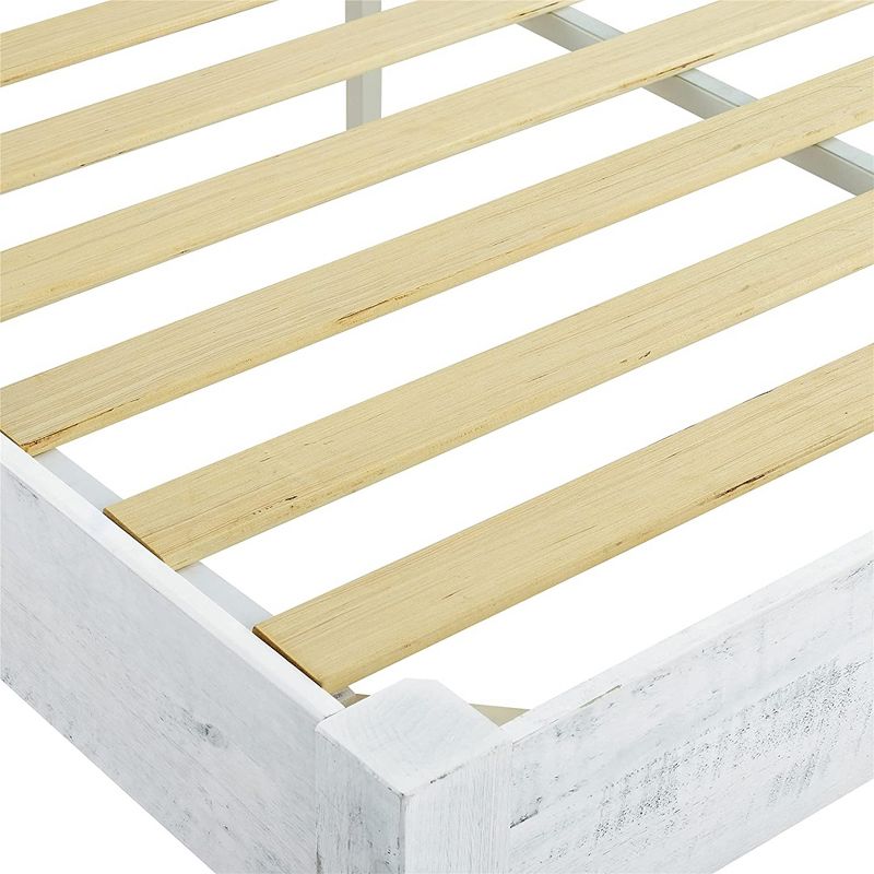 MUSEHOMEINC 12 Inch Tall Full Size Easy Assembly Solid Pine Wood Rustic Platform Bed Frame with 12 Wooden Slat Supports, Pinewood, Whitewashed, 2 of 7