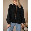 Women's Spring Fall Babydoll Peplum Blouse Shirt Puff Long Sleeve Bow Tie Front Trendy Cute Going Out Tops - 2 of 4