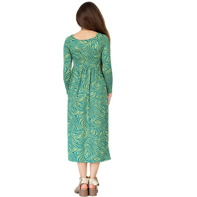 24seven Comfort Apparel Green Print Girls Long Sleeve Maxi Dress, 3 of 6