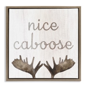 Stupell Industries Nice Caboose Bathroom Moose Antlers Floating Frame Canvas Art, Brown, 25" x 25" - 1 of 4