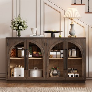 Sapphtopaz 4-Door Decorative Storage Cabinet Glass Doors Sideboard Buffet Cabinet with Storage Arched Cabinet with Adjustable Shelves for Kitchen - 1 of 4