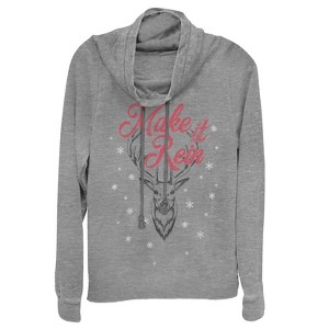 Juniors Womens Lost Gods Christmas Make it Reindeer Cowl Neck Sweatshirt - 1 of 3