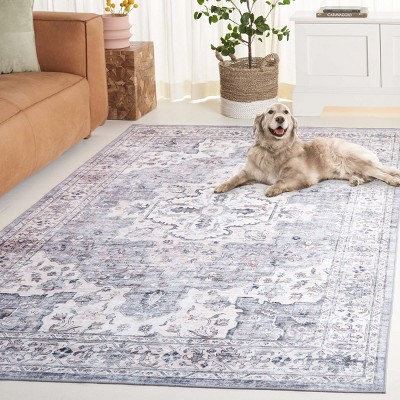 Light Grey and Beige Medallion Synthetic Washable Area Rug 5' x 8'