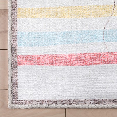 Kids Rainbow Hopscotch Playmat Rug 5' x 7' Synthetic