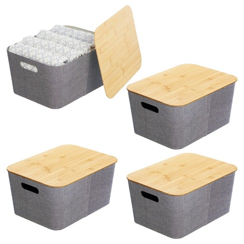 mDesign Modern Stackable Fabric Covered Bin with Bamboo Lid, 2 Pack - 12 x 12