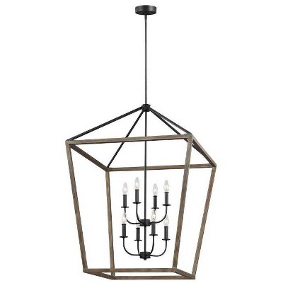 Feiss Gannet 26" Wide Weathered Oak Wood 8-Light Foyer Pendant Light