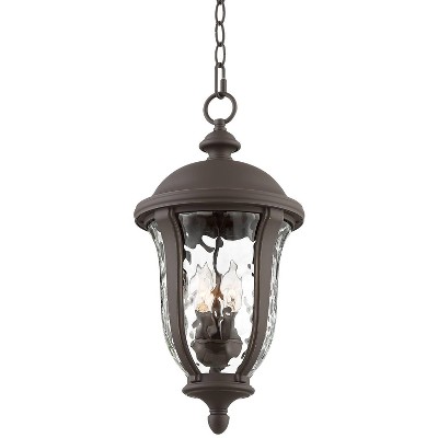 John Timberland Traditional Outdoor Ceiling Light Hanging Bronze 20" Clear Hammered Glass for Exterior House Porch Patio Deck