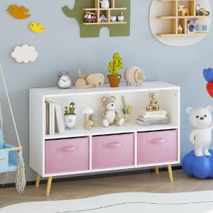 LIVAREEmlen Bookcase with Collapsible Fabric Drawers, Children's Book Display, Toy Storage Cabinet Organizer - 1 of 4