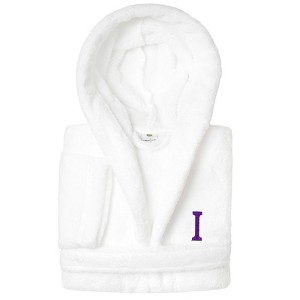 Personalized Linum Kids 100% Polyester SUPER PLUSH Double Brushed Hooded Bathrobe in Purple Bookman Font - 1 of 3
