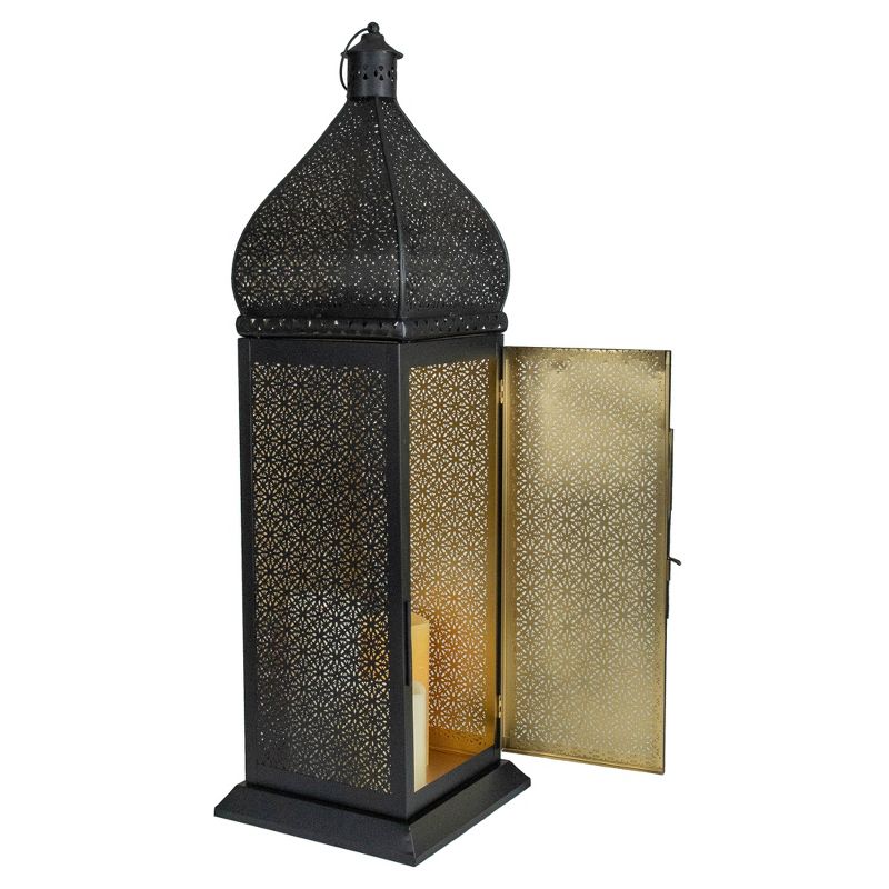Northlight 30.5" Black and Gold Moroccan Style Pillar Candle Floor Lantern, 3 of 5