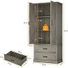 Farmhouse Kitchen Pantry Cabinet with Barn Doors – Rustic Grey Wood Kitchen Cabinet with Drawers & Adjustable Shelves, Versatile Storage, Grey - 2 of 4