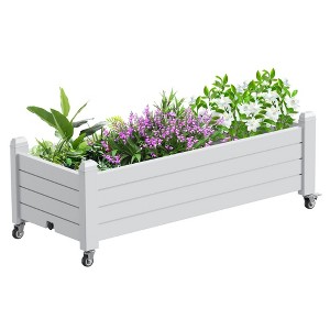 NAYSAYE Raised Garden Bed Resin Planter Box with Swivel Lockable Wheels for Backyard Patio Balcony, Light Gray, 43.3"*17.7"*17.56" - 1 of 4
