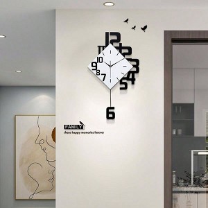 Modern Wall Clock Living Room Decor Large Wooden Black Silent Clock with Pendulum Non Ticking for Bedroom Office Kitchen Home - 1 of 4