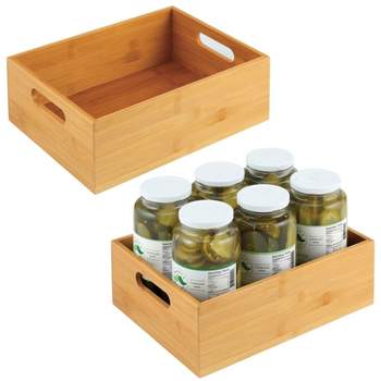 mDesign Bamboo Pantry Organizer Container Bin with Handles