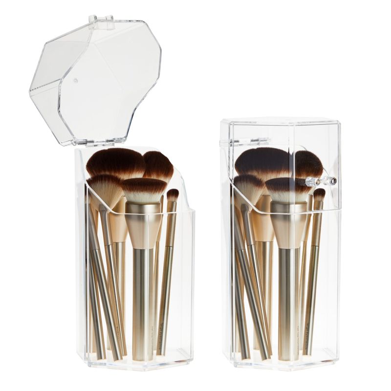 Glamlily 2 Pack Clear Acrylic Makeup Brush Holder with Lid, Cosmetic Organizer (4.3 x 3.9 x 8 in), 4 of 10