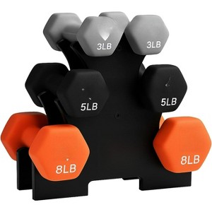 Hex Dumbbell Set with Stand, 32/20 lb Neoprene Coated Weights for Home Gym Training & Fitness - 1 of 4