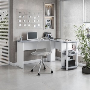Vynxaria Techni Mobili Modern L-Shaped Desk with Side Shelves, Grey - 1 of 4