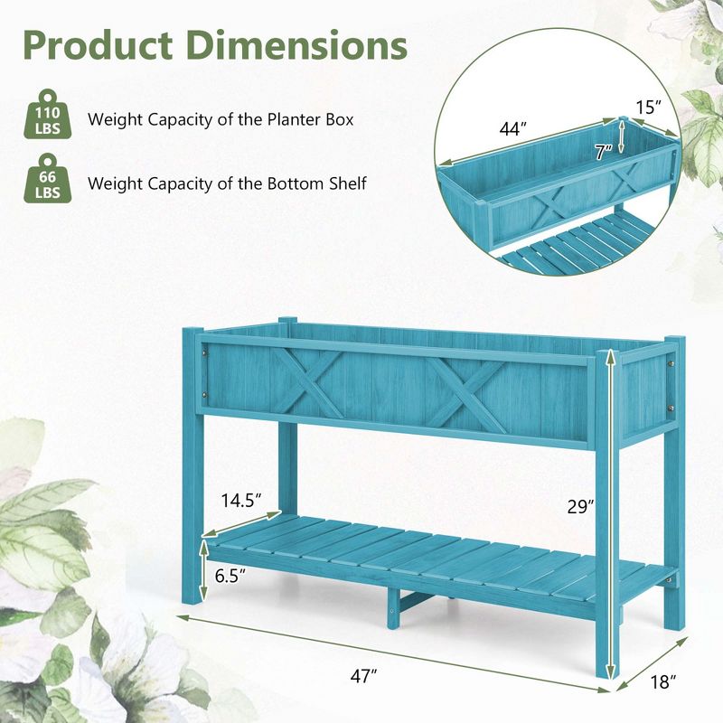 Costway HIPS Raised Garden Bed Poly Wood Elevated Planter Box with Legs, Storage Shelf Blue/Coffee/Black, 3 of 11