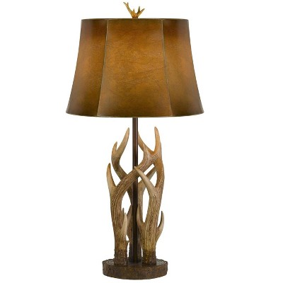 Cal Lighting 150W 3 Way Darby Antler Resin Table Lamp With Leathrette Shade