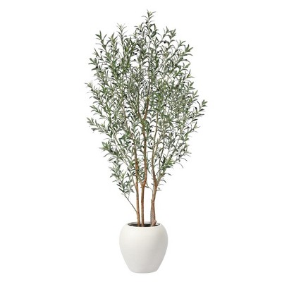 DR.Planzen 8ft Artificial Olive Tree with 18in White Planter, Faux Trees with Real Branches and Fruits and three-dimensional design for Home Decor