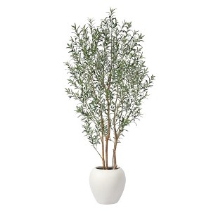 DR.Planzen 8ft Artificial Olive Tree with 18in White Planter, Faux Trees with Real Branches and Fruits and three-dimensional design for Home Decor - 1 of 4