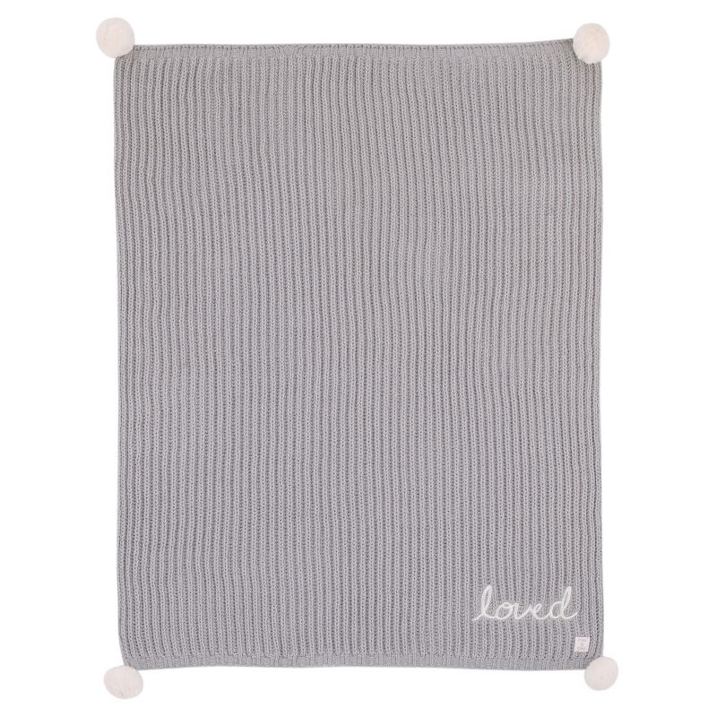 NoJo Loved Gray Chenille Super Soft Pom Pom Baby Blanket with Embroidery, 2 of 4