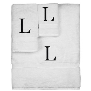 BC BARE COTTON Monogrammed Towel Set, Personalized Gift, Set of 3 - White - Black Block - 1 of 4