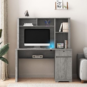 CENGHU Modern Home Office Desk with Lockable Drawer, 2 AC Outlets, 2 USB Ports, Computer Desk with Hutch & Bookshelf, Wood Executive Desk - 1 of 4