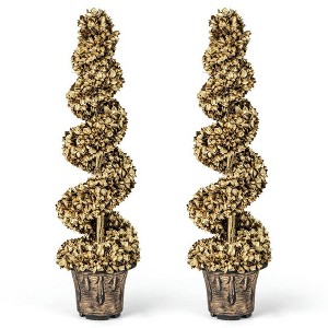 Resenkos Set of 2 Artificial Spiral Topiary Trees, Features Vintage-Style Decorative Pots, Gold - 1 of 4