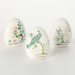 Sullivans 5" Peacock & Floral Ceramic Eggs Set of 2 - 1 of 3