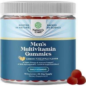 Men's Multivitamin Gummies, Supplement Gummies with CoQ10 and Ashwagandha for Energy & Immune Support, Lemon Pineapple Flavor, Nature's Craft, 90ct - 1 of 4