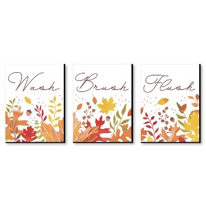 Big Dot of Happiness Fall Foliage - Autumn Leaves Kids Bathroom Rules Wall Art - 7.5 x 10 inches - Set of 3 Signs - Wash, Brush, Flush - 1 of 4